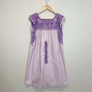 Mi Golondrina Flores Mini Dress Floral Embroidered Striped Purple Size Small